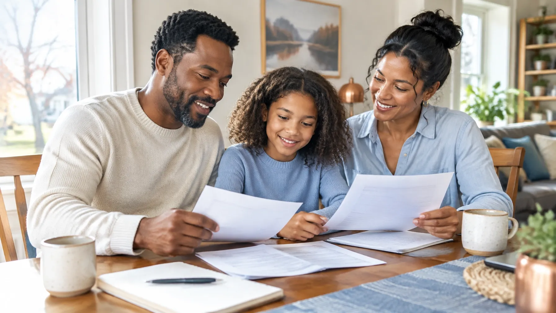 Family reviewing marketplace coverage documents together at home.